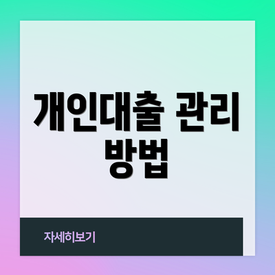 개인대출 관리 방법