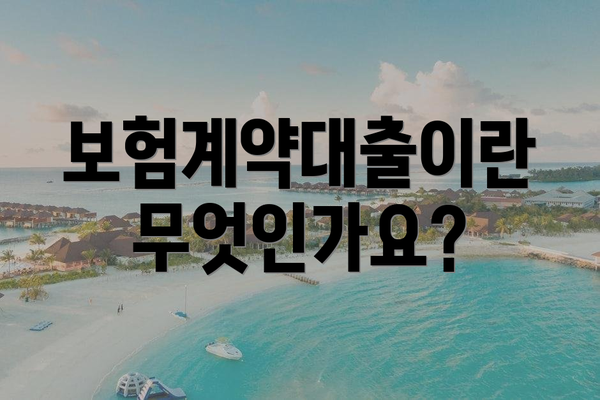 보험계약대출이란 무엇인가요?